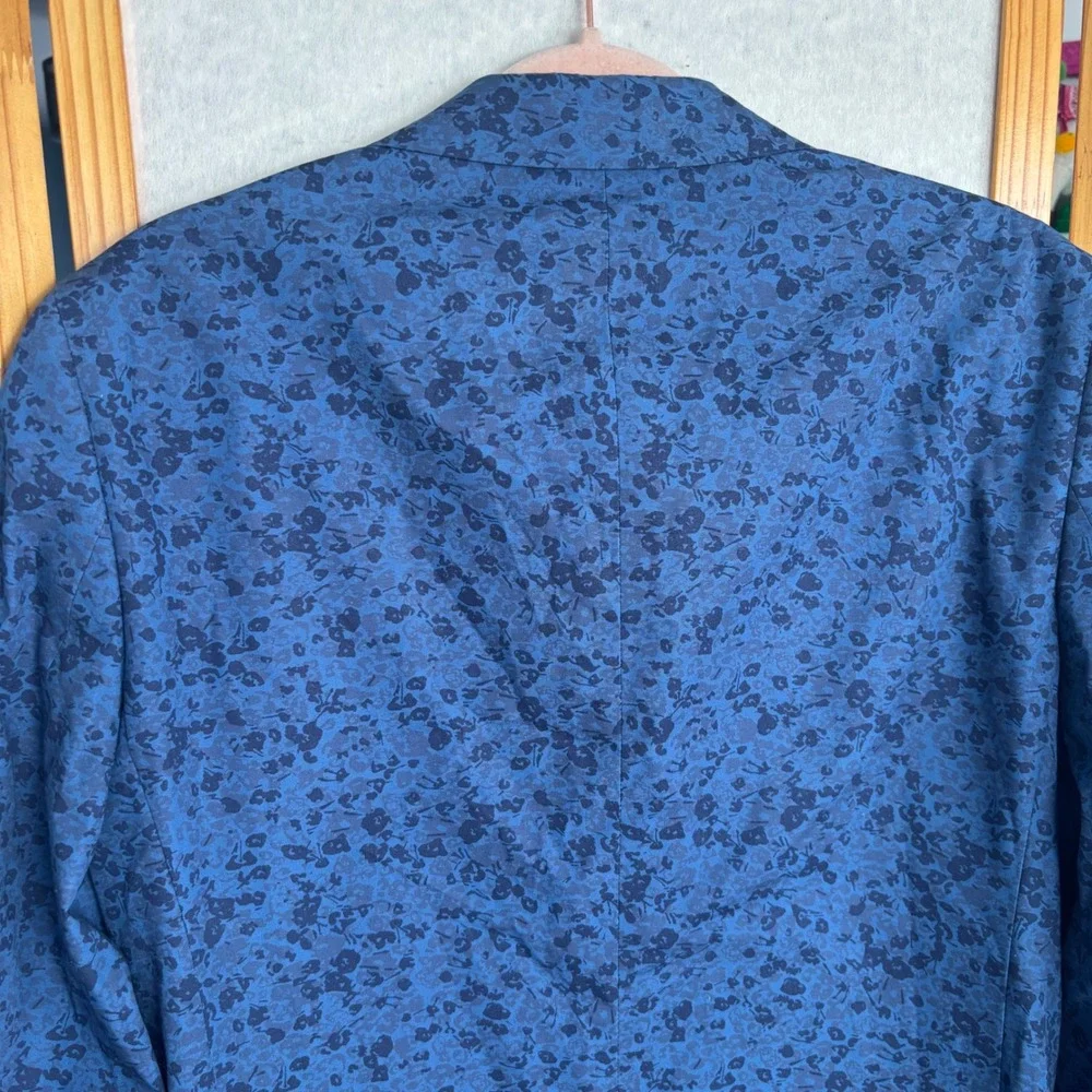 Perry Ellis Portfolio 38R Blue Floral Jacquard Two Button Blazer Jacket Men Slim